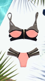Beach Bunny Swimwear Endless Summer Color Block Push Up Bikini Set in Coral