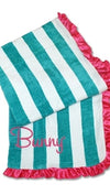 Beach Bunny Swimwear Tropical Affair Beach Towel Turquoise Stripe Hot Pink Satin Ruffle