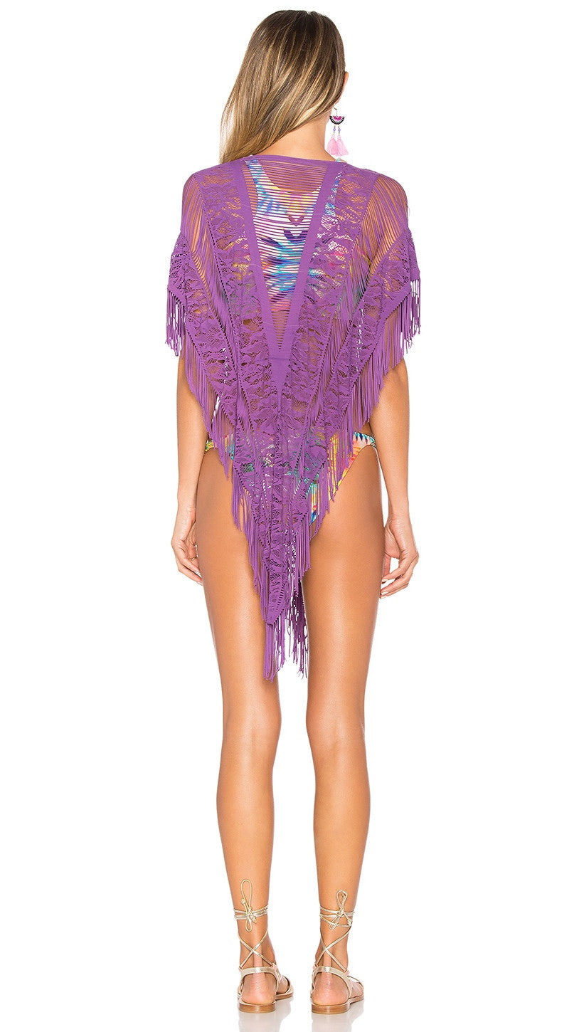Indian Summer Fringe Swim Poncho Sapphire Purple Beach Bunny Swimwear