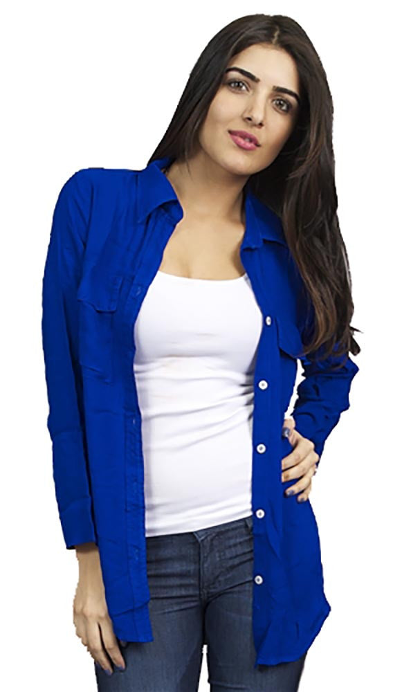 Bella Dahl Patch Pocket Button Down Cobalt Blue Long Sleeve