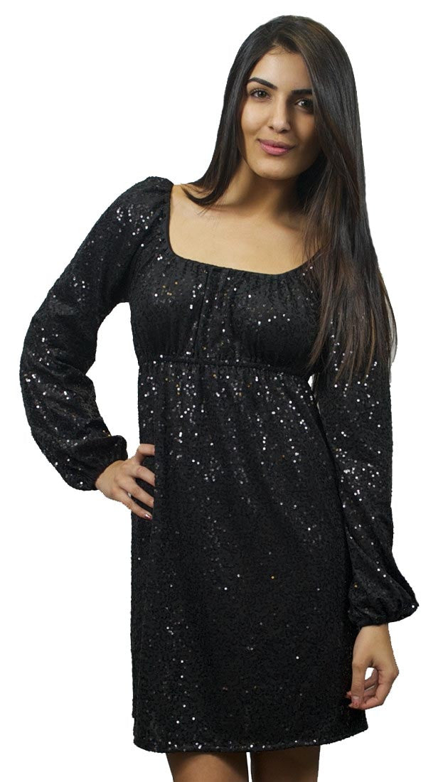 Betsey Johnson Sequin Jersey Long Sleeve Off Shoulder Dress in Black 