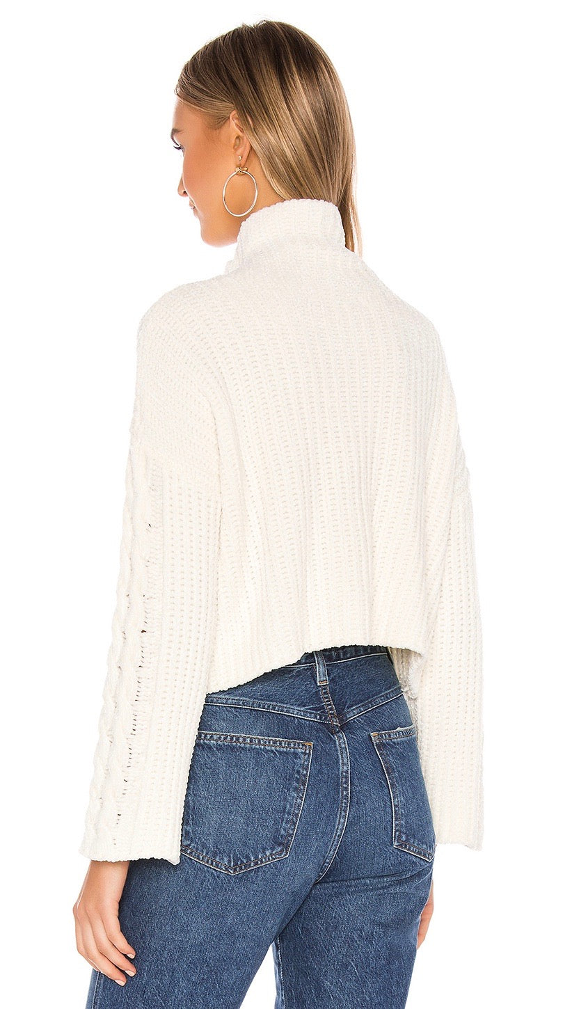 Bella Dahl Cable Sleeve Turtleneck Crop Sweater Winter White | ShopAA