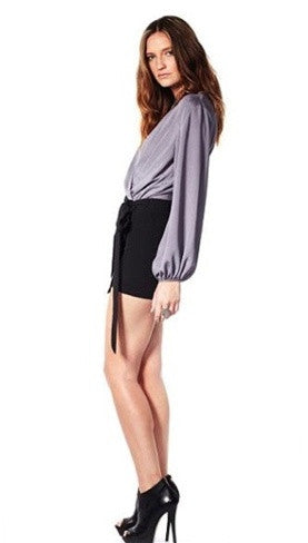 Blaque Label Blouse Long Sleeve Sophia Romper in Beige as seen on Kim Kardashian