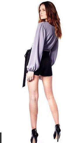 Blaque Label Blouse Long Sleeve Sophia Romper in Beige as seen on Kim Kardashian