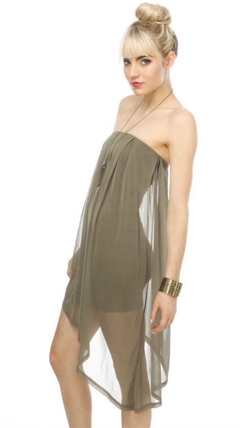 Blaque Label Asymetrical Mesh Tube Dress in Avocado
