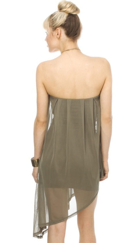 Blaque Label Asymetrical Mesh Tube Dress in Avocado