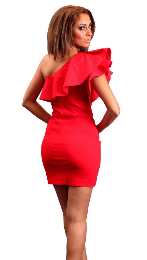 Blaque Label One Shoulder Ruffle Dress in Red