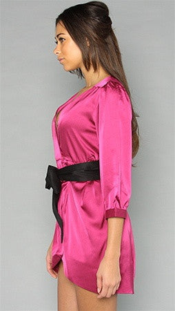Blaque Label Tulip Dress in Magenta Black Sash Bow