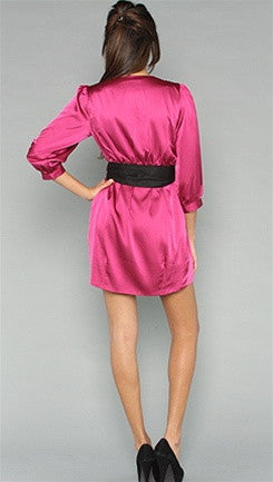 Blaque Label Tulip Dress in Magenta Deep V Plunge