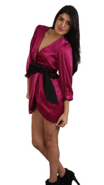 Blaque Label Tulip Dress in Magenta Long Sleeve Satin Pink