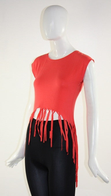 BLQ MKT Fringe Uneven Tee in Coral