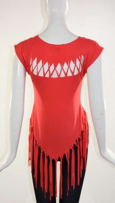 BLQ MKT Fringe Uneven Tee in Coral