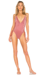 Blue Life Mermaid Lace Up Side One Piece Swimsuit Dusty Rose Pink