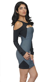 Boulee Shay Cut Out Long Sleeve Dress in Grey Black