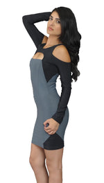 Boulee Shay Long Sleeve Dress in Grey/ Black