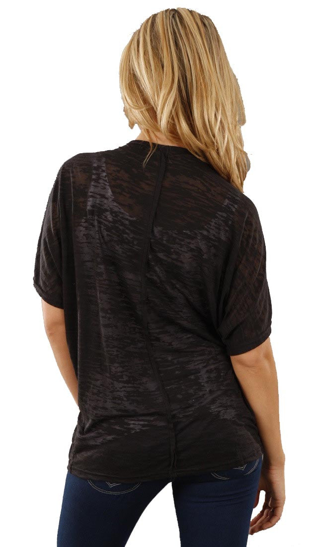 Boy Meets Girl Studded Burnout Cardigan Shrug Shirt in Black 