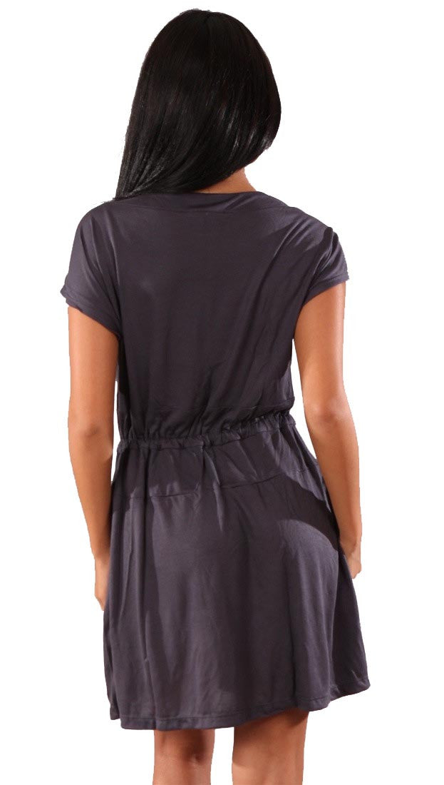 Solid Cinched Waist Cowl Neck Dress Elegant Long Sleeve Slit - Temu