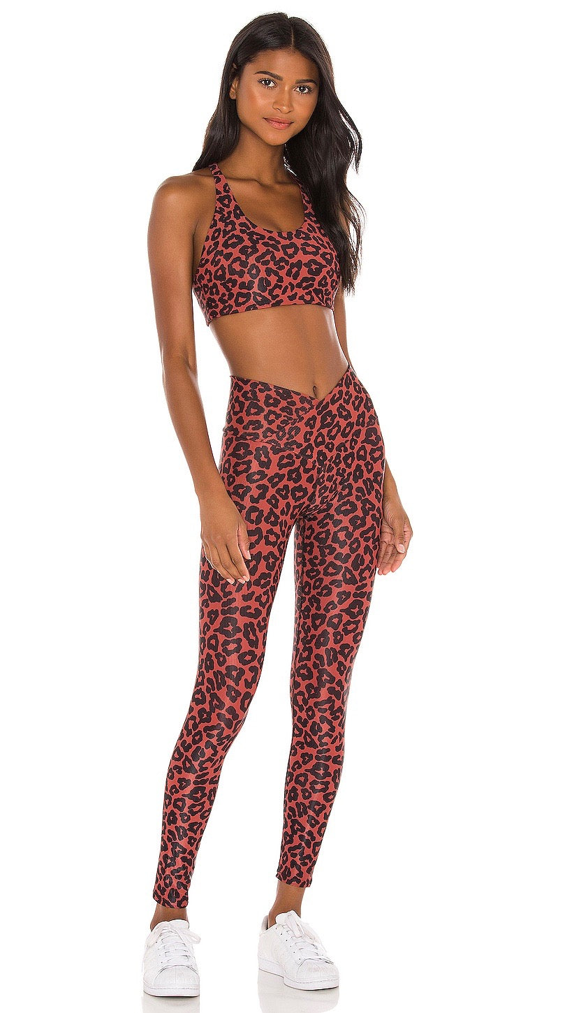 Beach Riot Rocky Top Wine Leopard Sports Bra Warm Pinecone I ShopAA