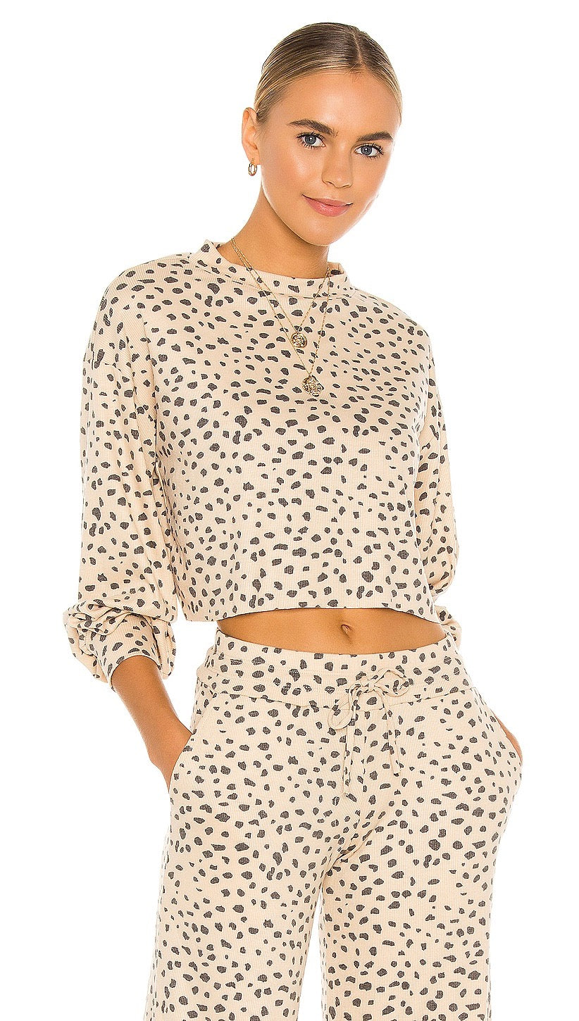 Beach Riot Ava Cropped Sweatshirt Taupe Spot Ribbed Knit Sweatshirt I ShopAA