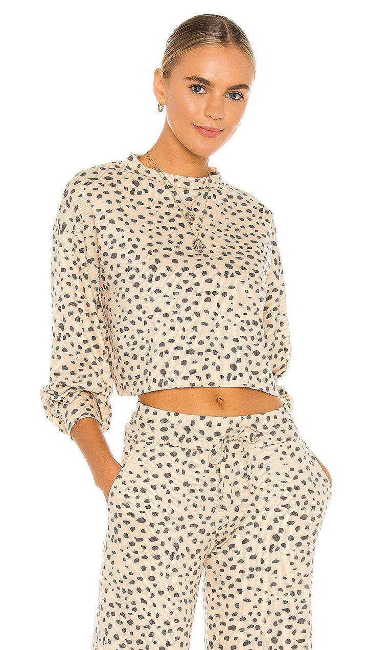 Beach Riot Ava Cropped Sweatshirt Taupe Spot Ribbed Knit Sweatshirt I ShopAA