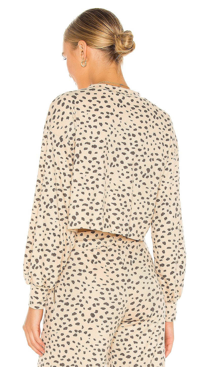 Beach Riot Ava Cropped Sweatshirt Taupe Spot Ribbed Knit Cheetah I ShopAA