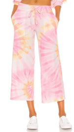 Beach Riot Hailey Cropped Lounge Pants Sunrise Tie Dye Drawstring | ShopAA