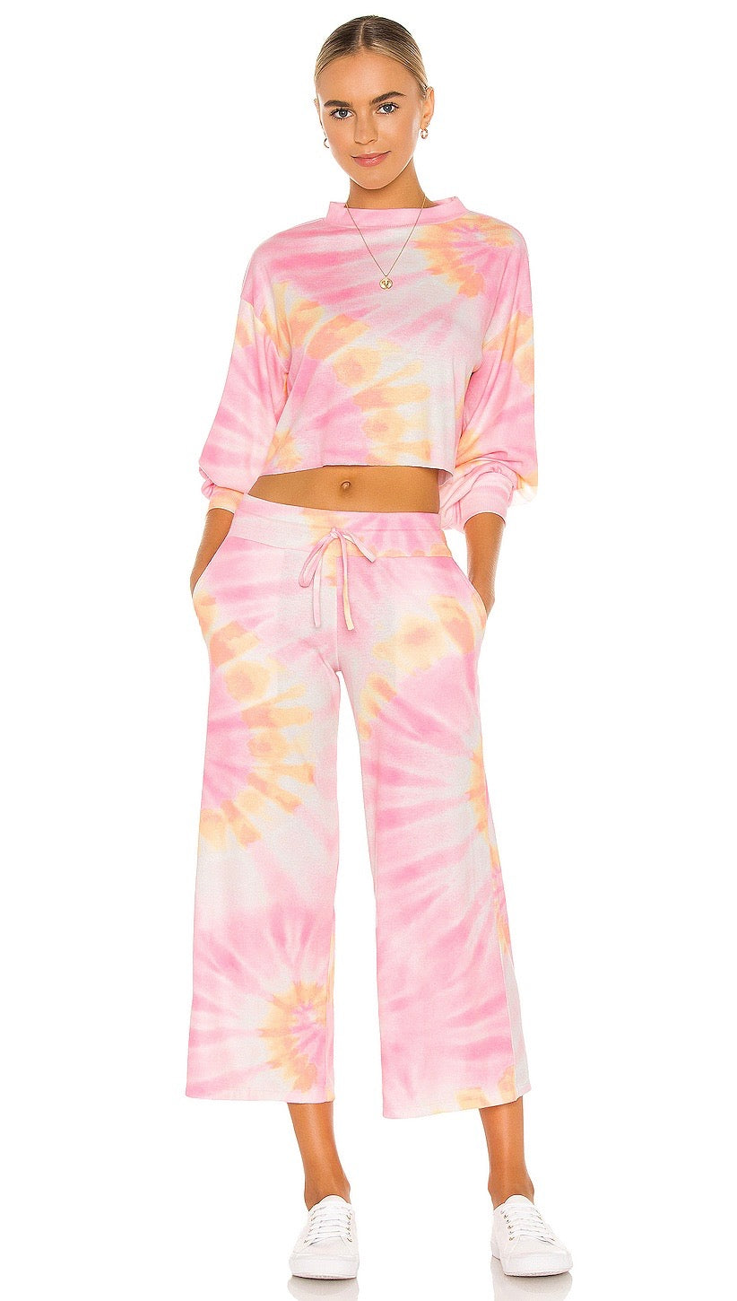 Beach Riot Hailey Cropped Lounge Pocket Pants Sunrise Tie Dye | ShopAA