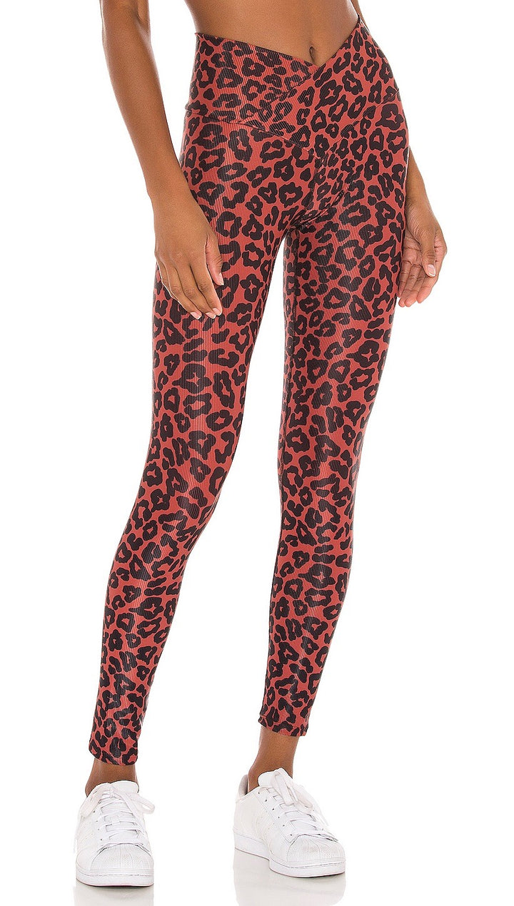 Beach Riot Cara Legging Warm Pinecone Wine Red Leopard Ribbed Pants | ShopAA