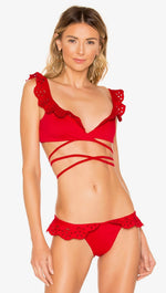 Beach Riot Lauren Bikini Top Red Ruffle Lace Swim I ShopAA
