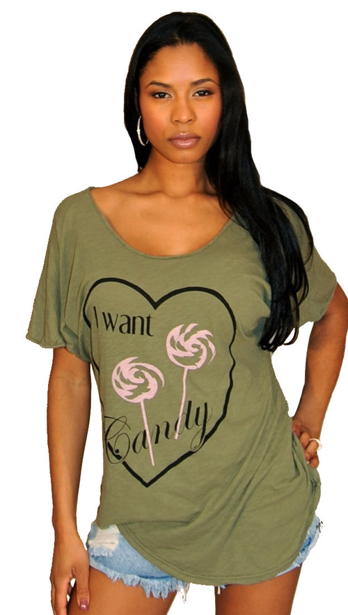 Brokedown I want Candy Asymmetrical Top in Olive