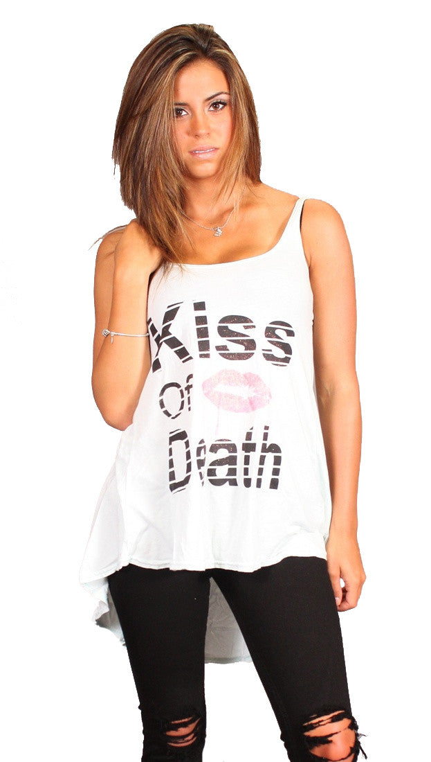 Brokedown Kiss of Death Lips Hi Low Swing Tank Tunic in Mint 