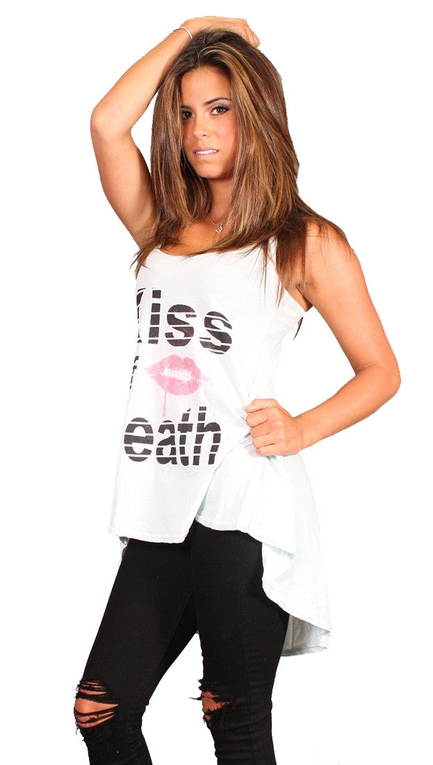 Brokedown Kiss of Death Lips Hi Low Swing Tank Tunic in Mint 