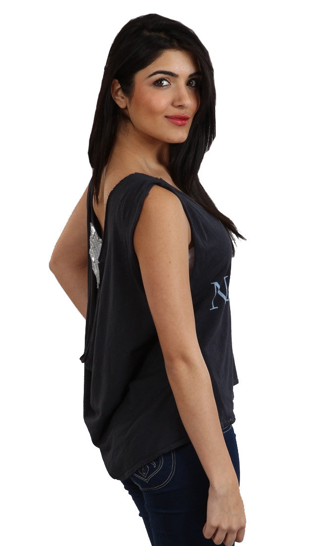 Brokedown No. 7 Sequin Back Swing Tank in Black