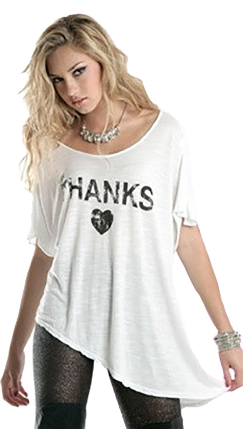 Brokedown Give Thanks Heart Asymmetrical Top in White