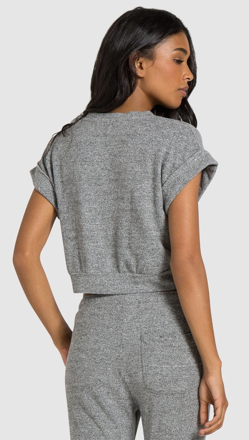 Bella Dahl Banded Roll Sleeve Crop Tee Heather Grey | ShopAA