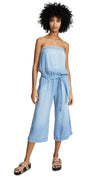 Bella Dahl Strapless Denim Chambray Frayed Tencel Jumpsuit Blue Crop Belt I ShopAA