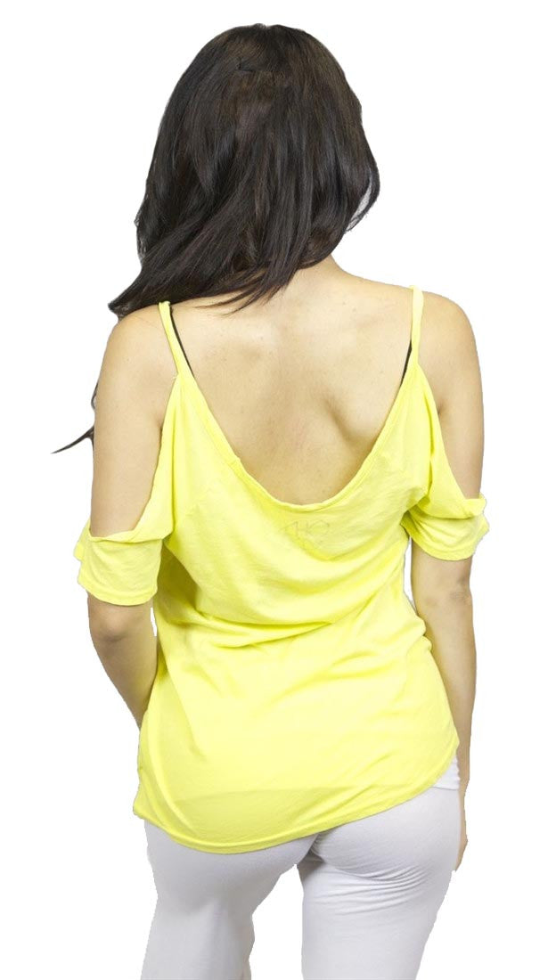 Chaser LA Joy Division Cold Shoulder V Neck Tee in Yellow 