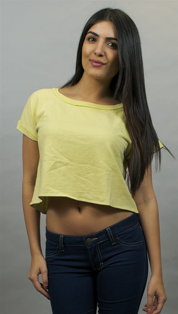 Chaser Boxy Crop Roll Sleeve Pullover Citrine