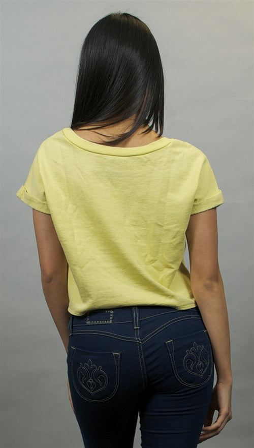 Chaser Boxy Crop Roll Sleeve Pullover in Citrine