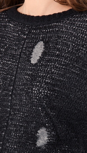 Chaser Distressed Tear Drop Back Pullover Sweater