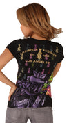  	Christian Audigier Flower and Heart Embroidery Neon Tee Shirt Black 