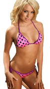 Chynna Dolls Swimwear String Pucker Black Polka Dot Neon Pink Bikini Purple Trim ShopAA