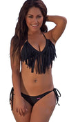 Chynna Dolls Swimwear Fringe Festival Triangle Top Scrunch Bikini in Black