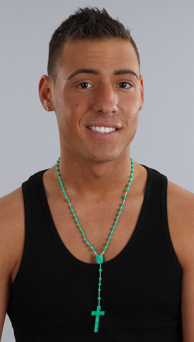 Plastic Rosary Bead Necklace in Green