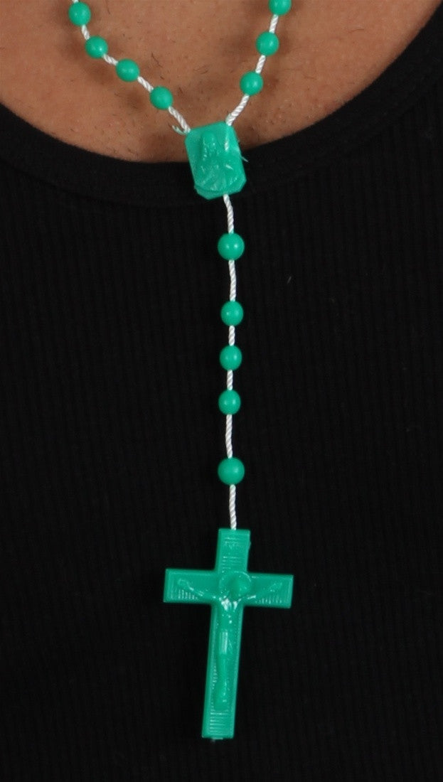 Plastic Rosary Bead Necklace in Green