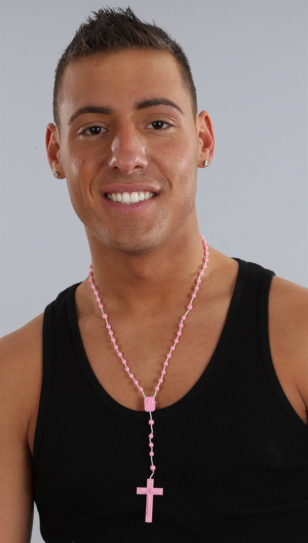 Plastic Rosary Bead Necklace in Pink