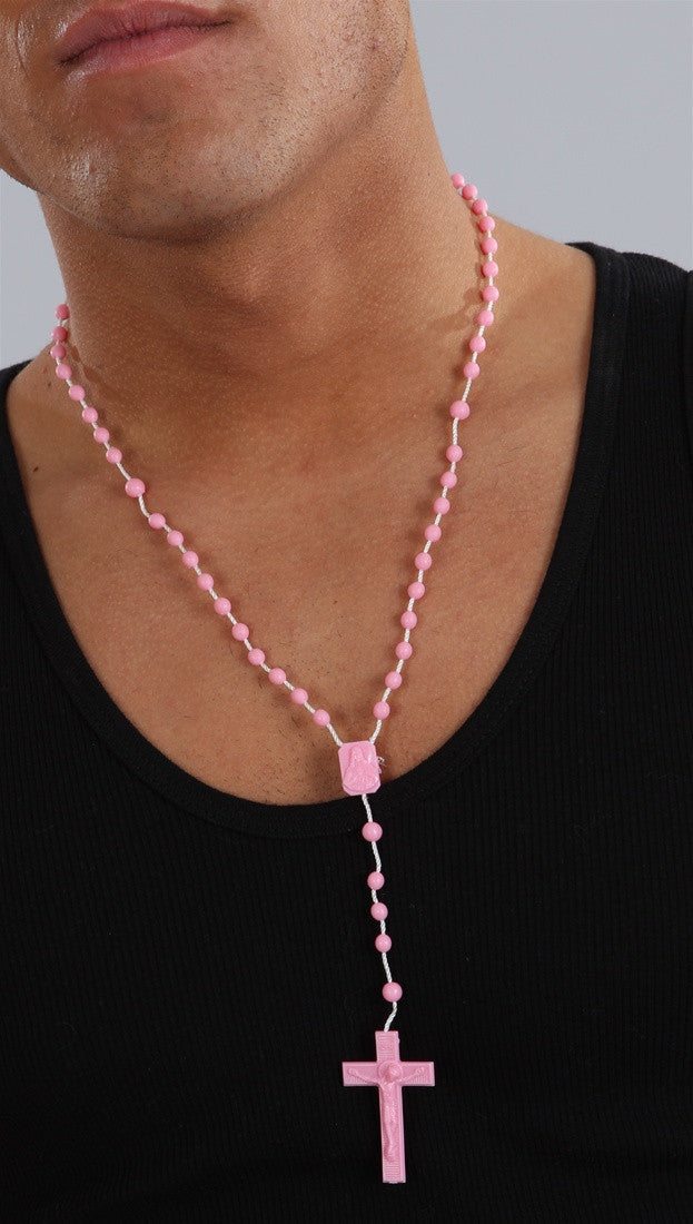 Plastic Rosary Bead Necklace in Pink