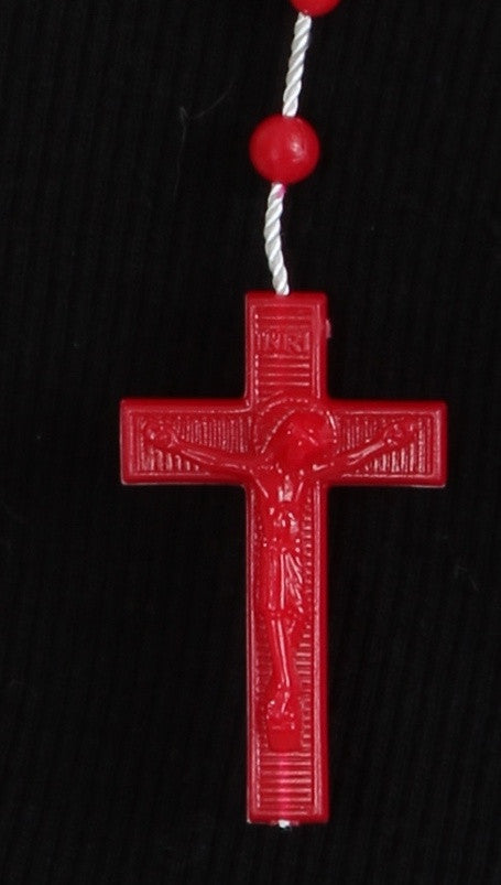 Plastic Rosary Bead Necklace in Red