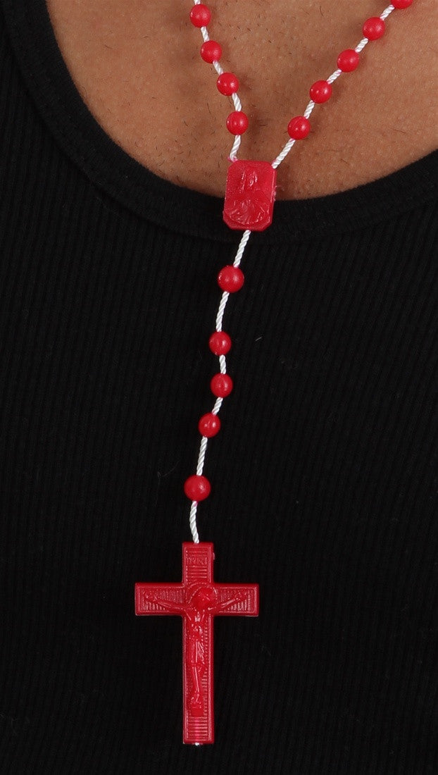 Plastic Rosary Bead Necklace in Red