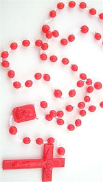 Plastic Rosary Bead Necklace in Red